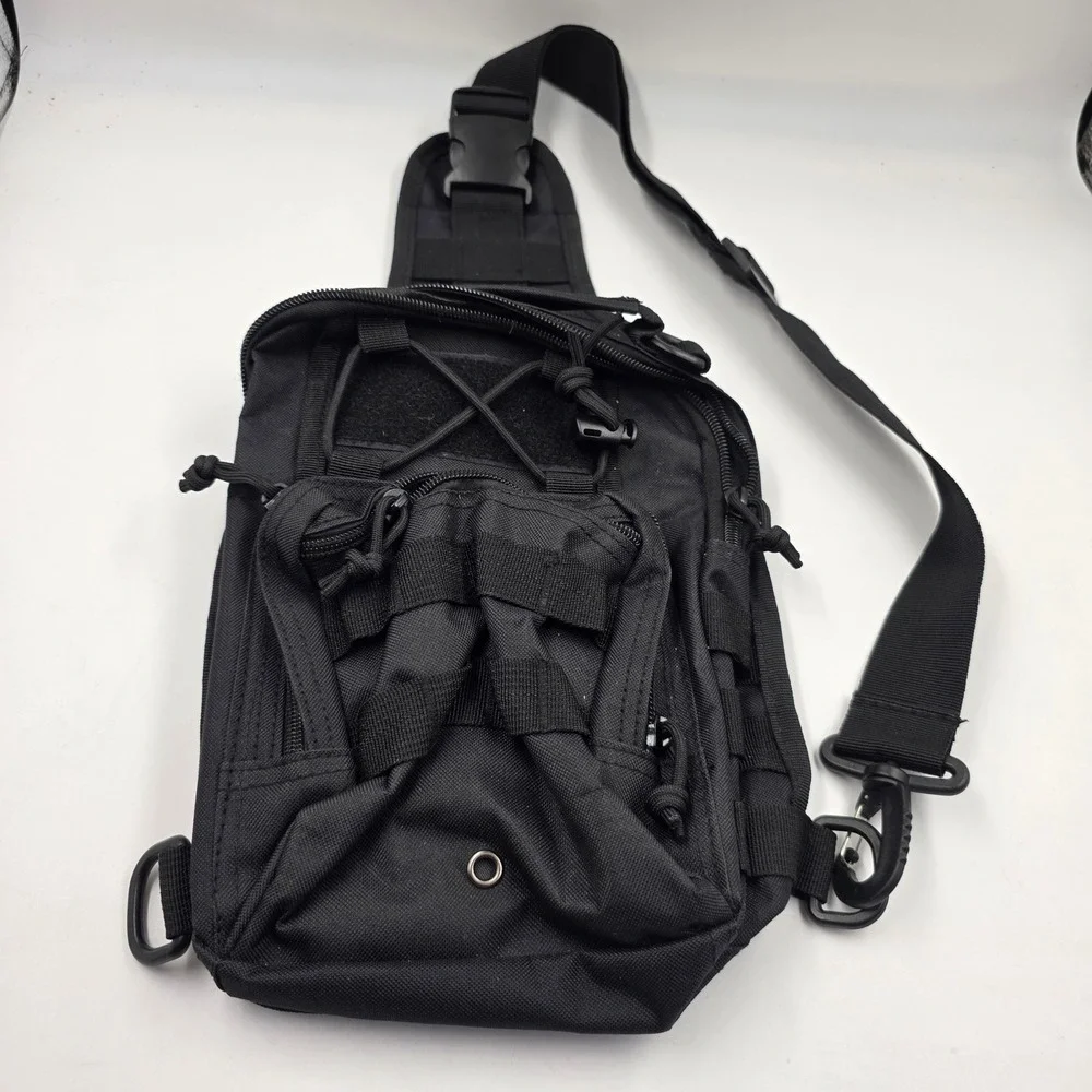 Black Tactical Sling Bag MOLLE Messenger Shoulder Pack Utility EDC Gear